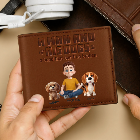Personalized wallet: A custom gift for Dad or Grandpa featuring Dad and his dog.